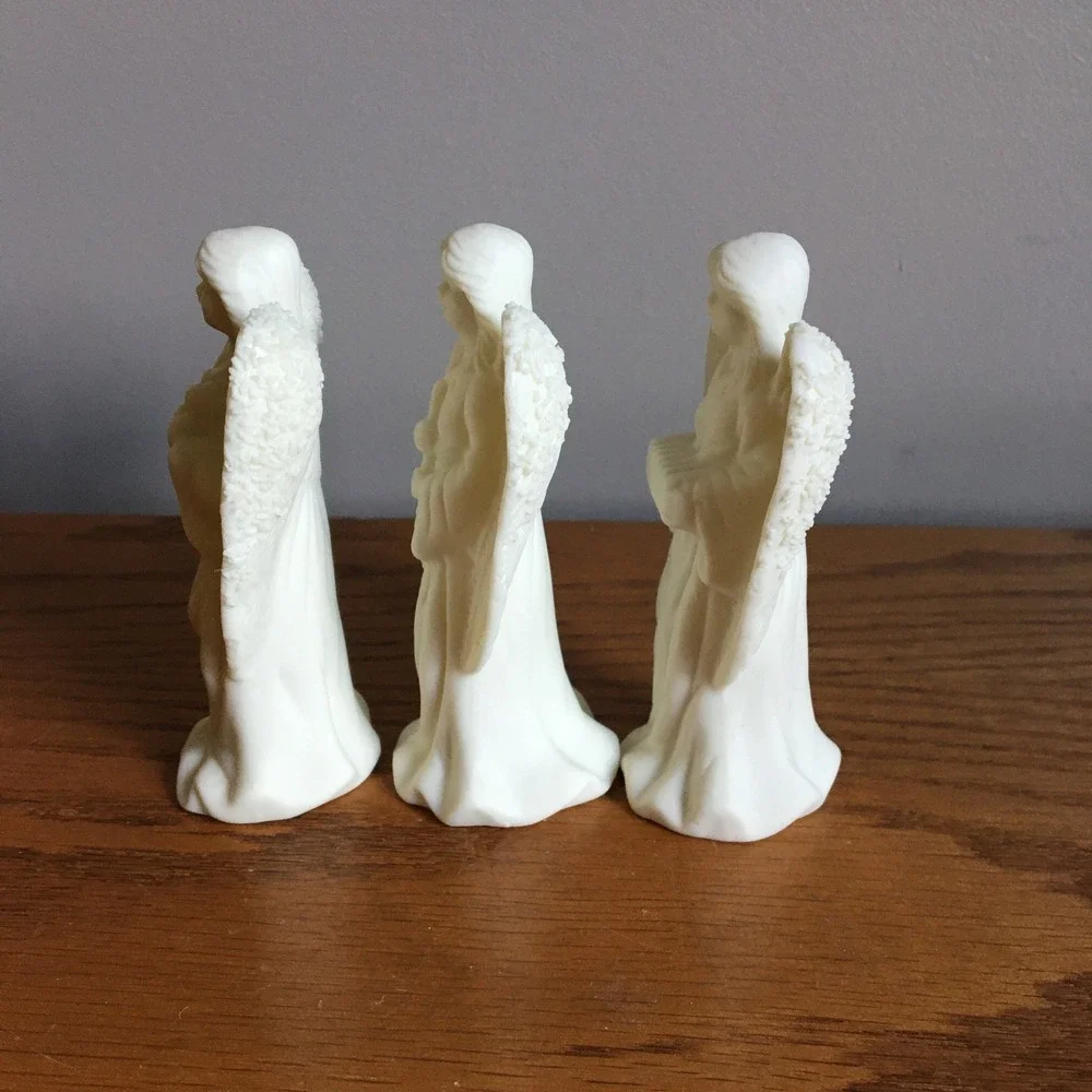 Vintage Angel Figurines‎ Set of 3 White Porcelain Bisque Instruments Musical